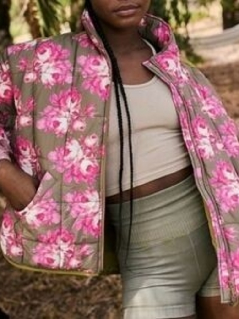 FP Movement by Free People Pink Floral Quilted Puffer Jacket Size XL